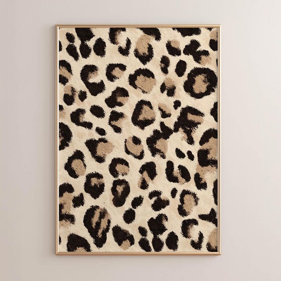Bold Leopard Print Poster Neutral Safari Chic Art Fashionforward Animal Modern Beige Wall Decor Handpainted Look P119