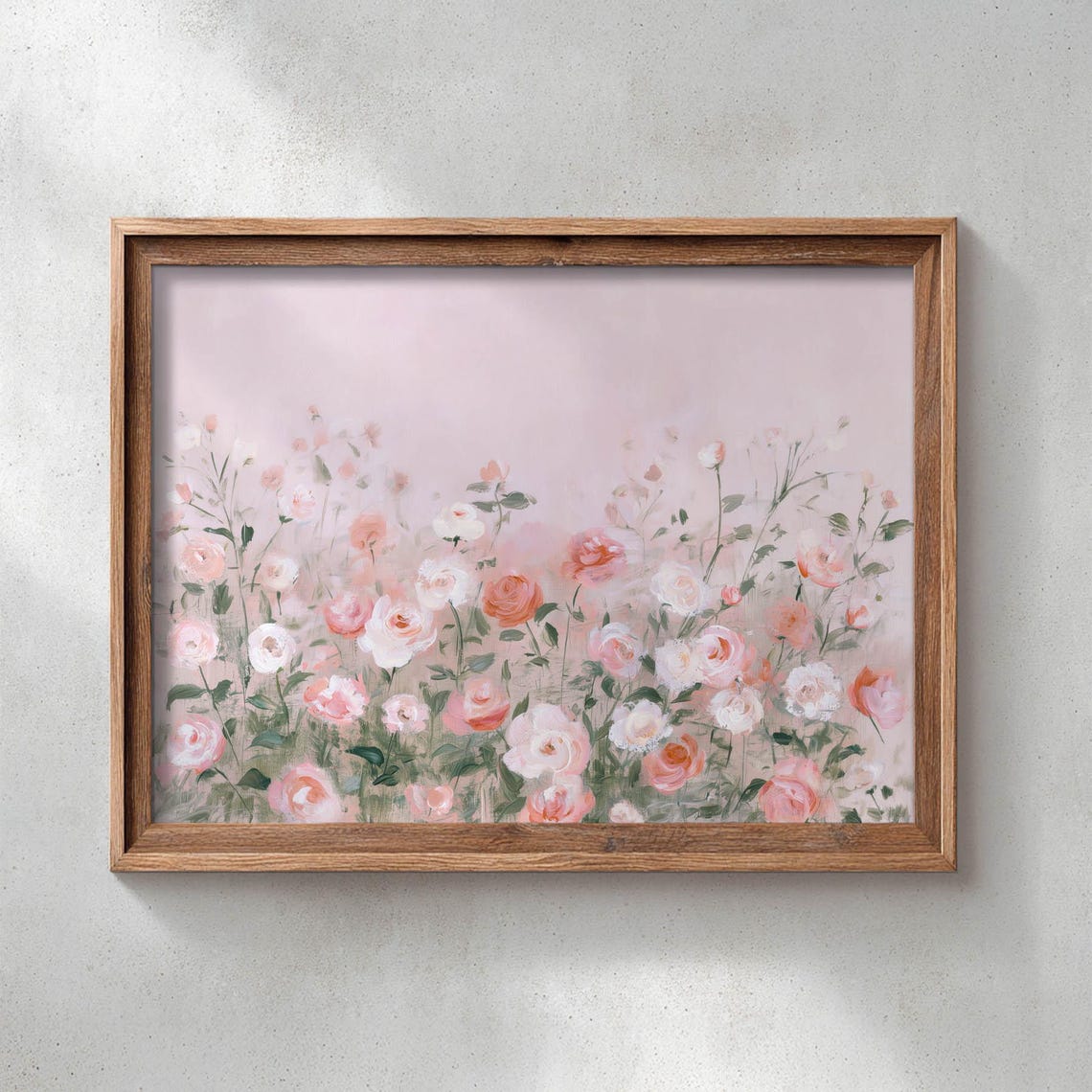 Soft Pink Rose Garden Impressionist Floral Painting Art Print