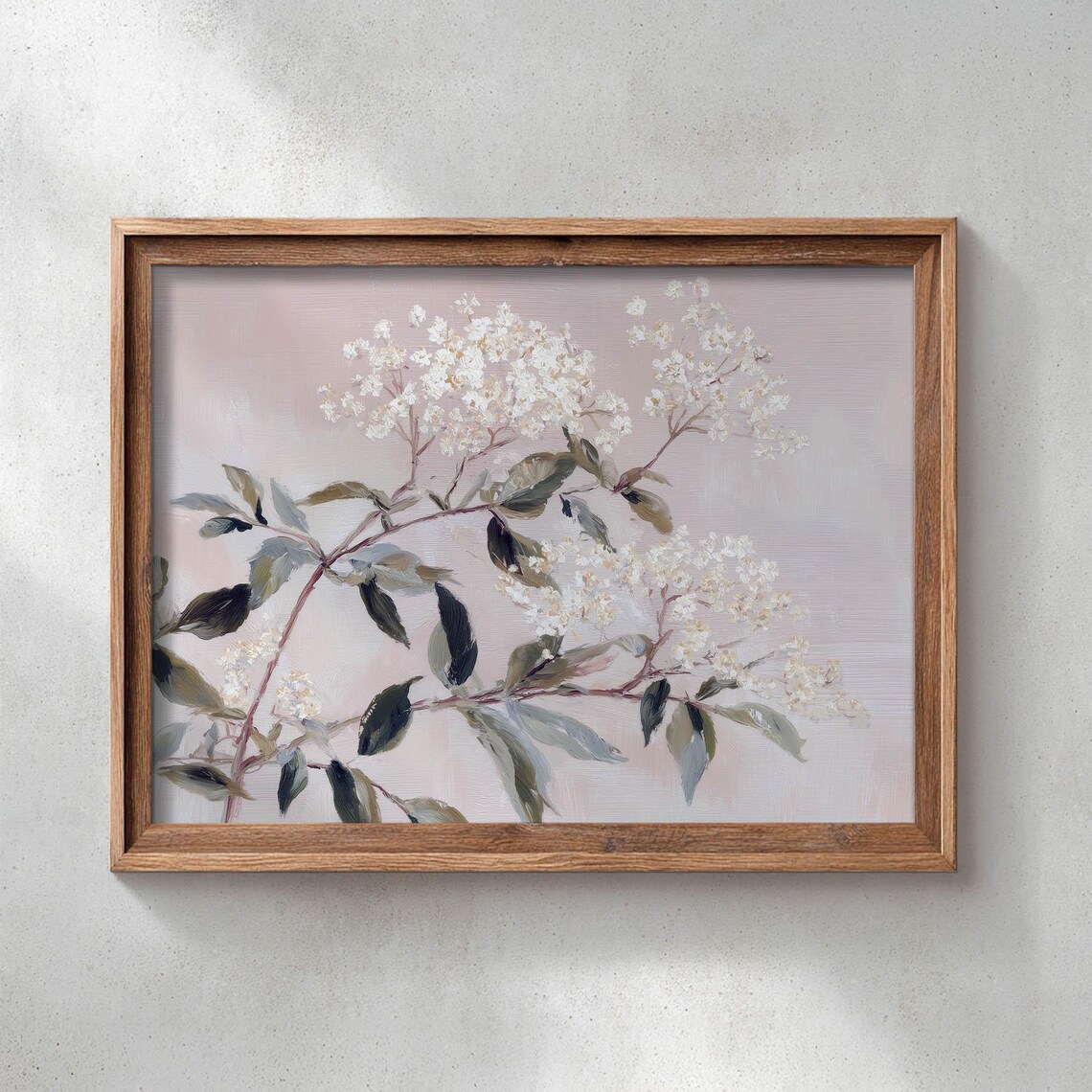 White Flowering Branch Blush Pink Vintage Botanical Painting Poster