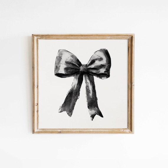 Black Preppy Bow Square Art Print, Teen Room Decor