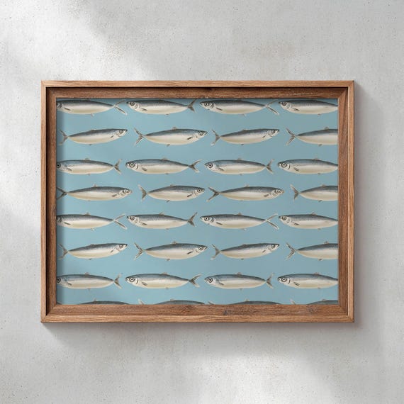 Retro Coastal Fish Poster Print, Kitchen Farmhouse Decor