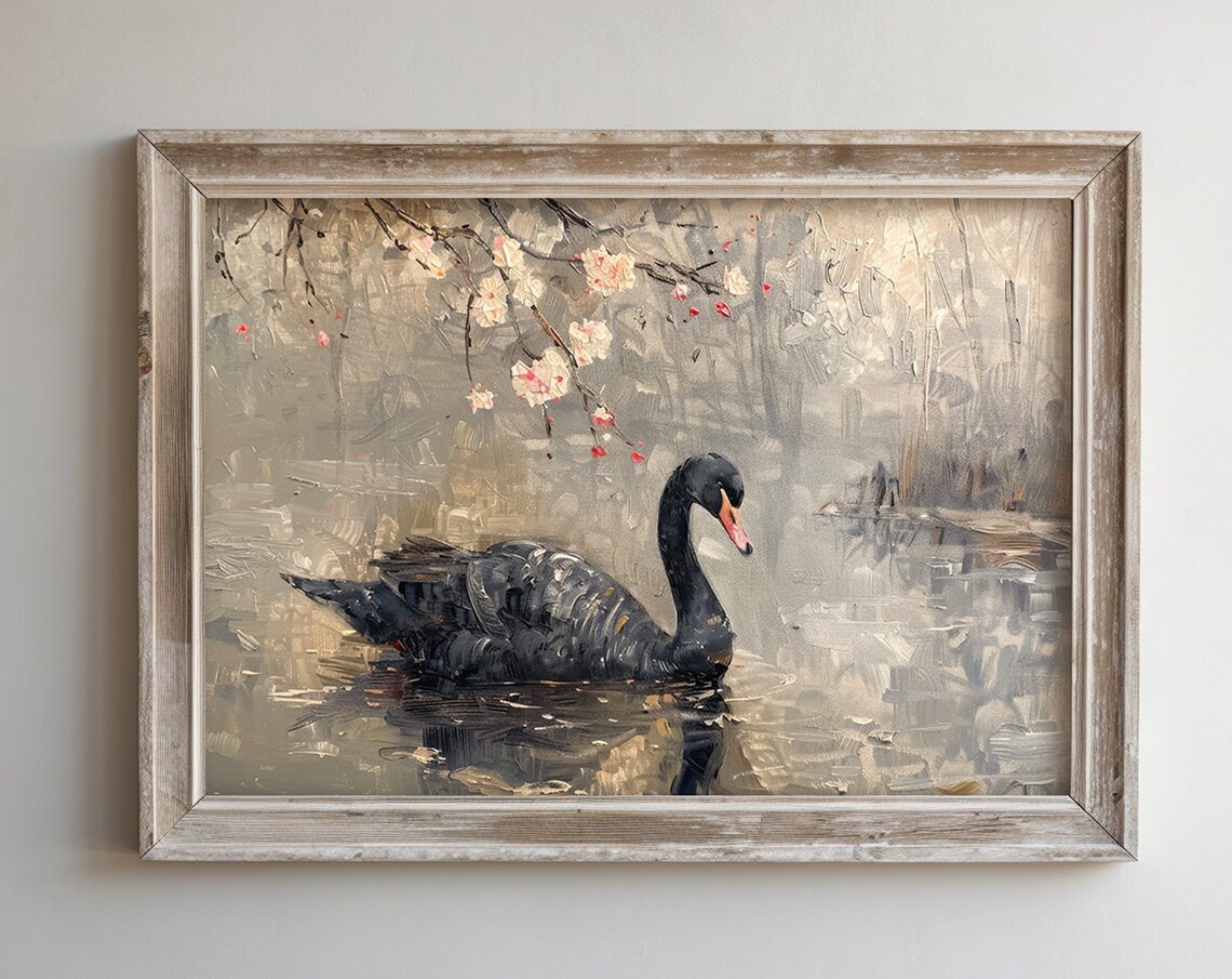 Vintage Swan Art, Rustic French Country Art Print