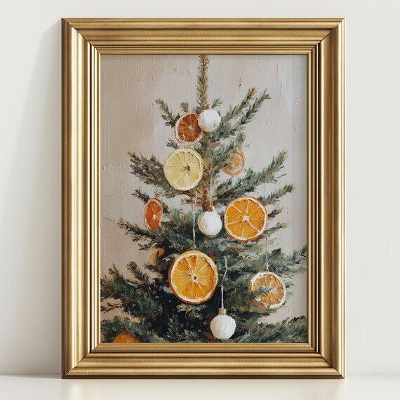 Christmas Tree With Dried Orange Slices Vintage Holiday Art Poster