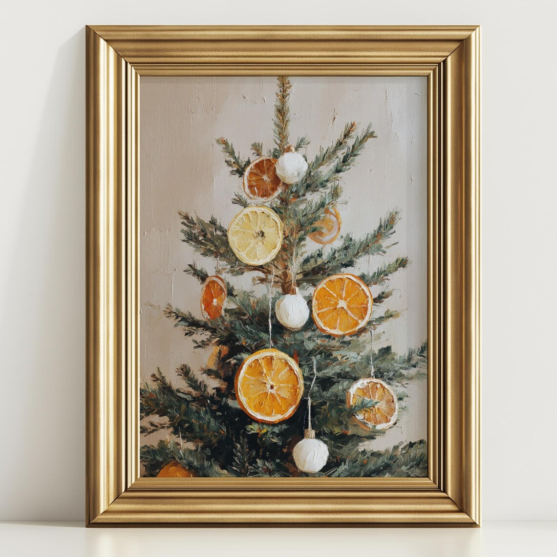 Christmas Tree With Dried Orange Slices Vintage Holiday Art Poster