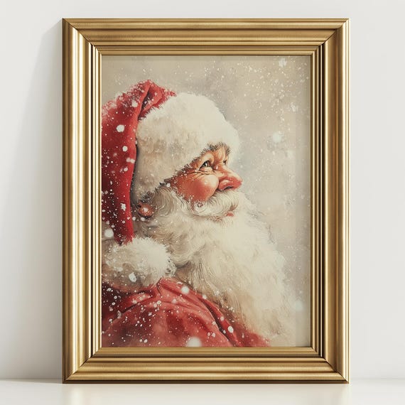Vintage Santa Claus Portrait Watercolor Christmas Poster