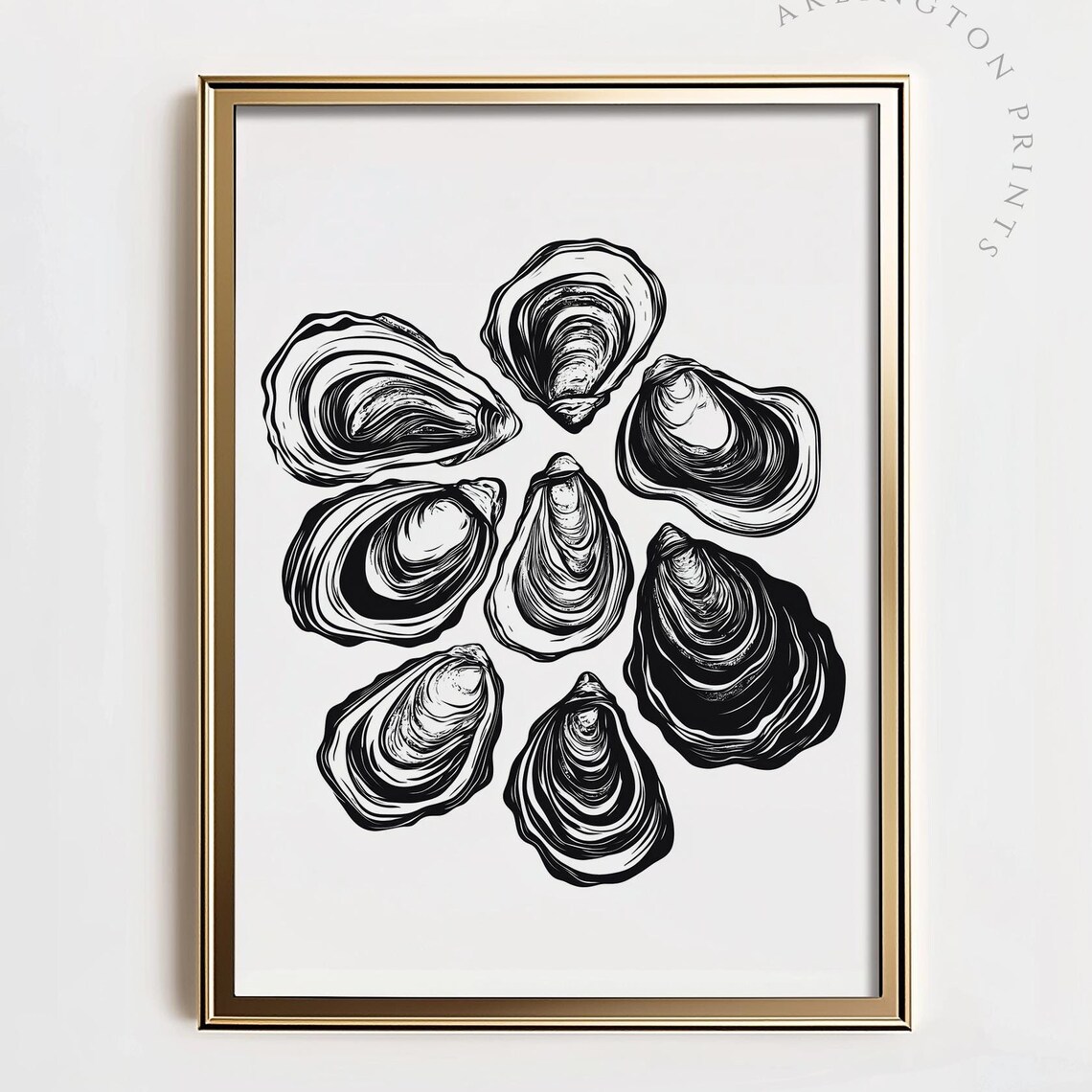 Oyster Shells Drawing, Modern Minimalist Kitchen Decor