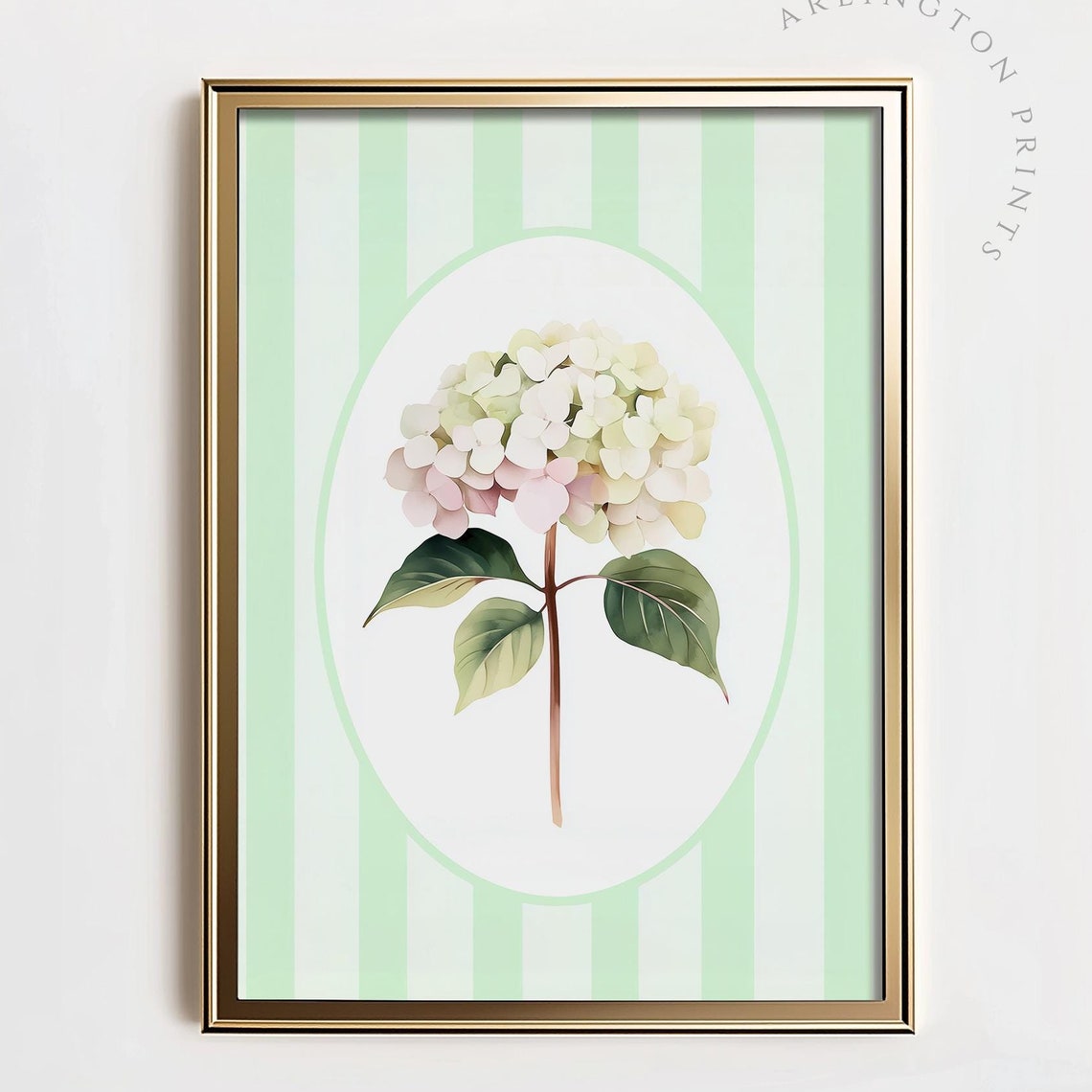Mint Green Striped Hydrangea Bloom Vintage Botanical Decor Poster