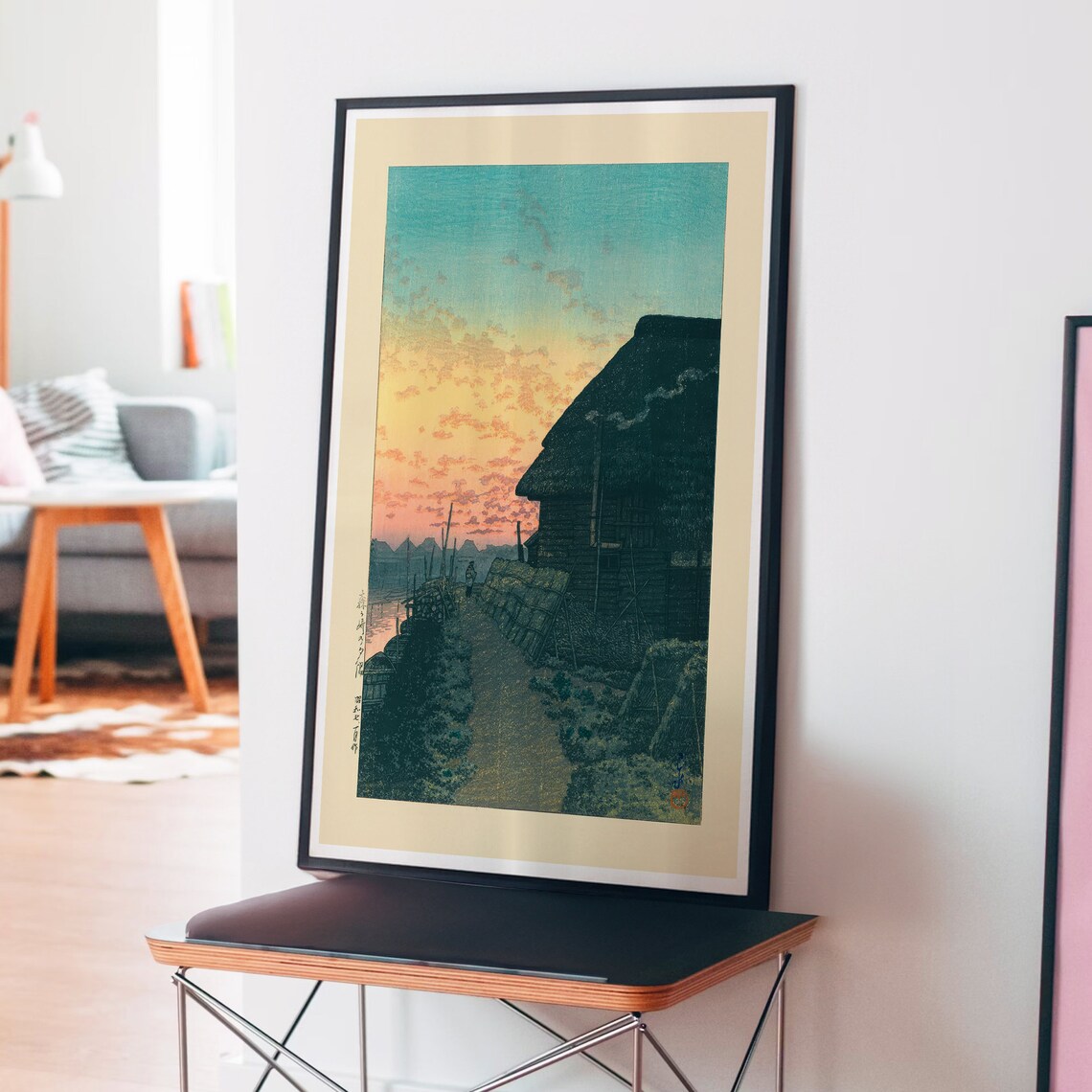Kawase Hasui Thatched Farmhouse Sunset Path Figure Vintage Woodblock Poster - Image 4