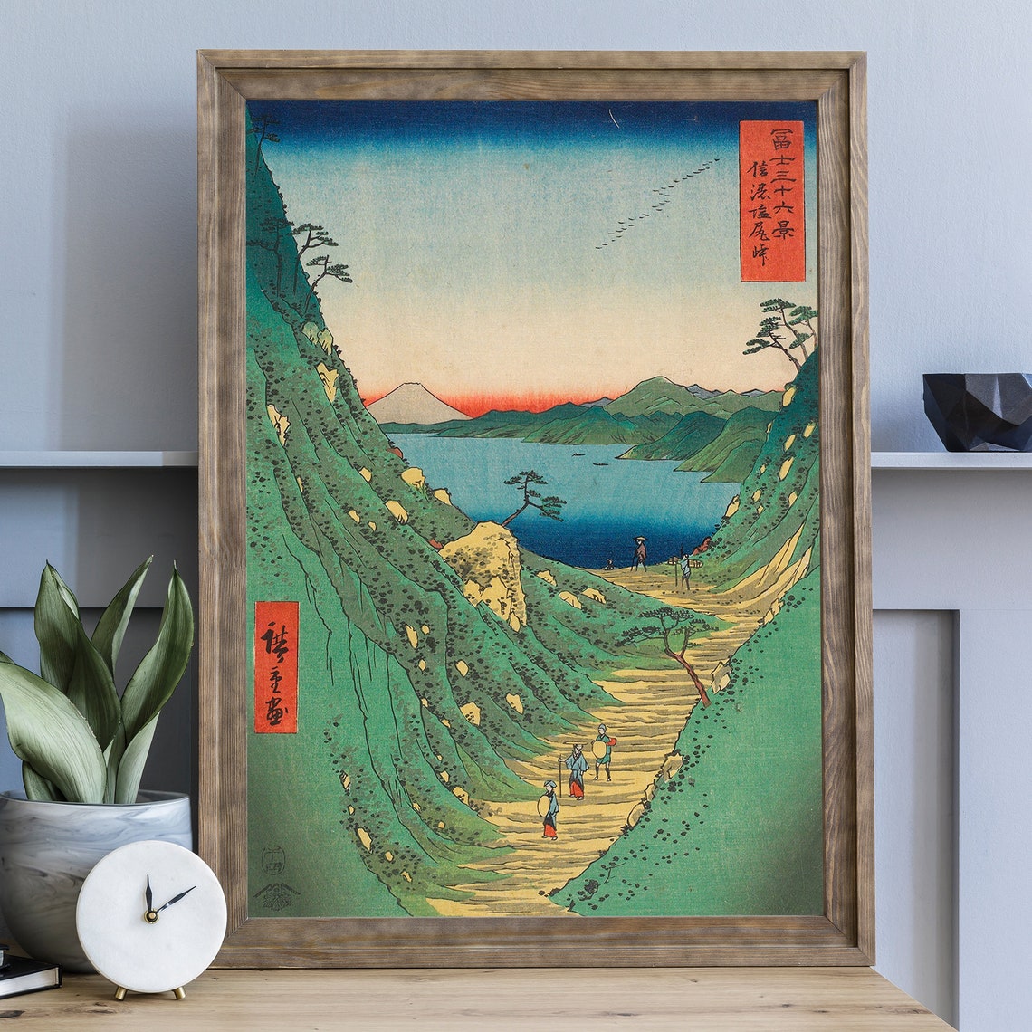 Hiroshige Suwa Pass Travelers With Mount Fuji Lake View Poster - Image 3