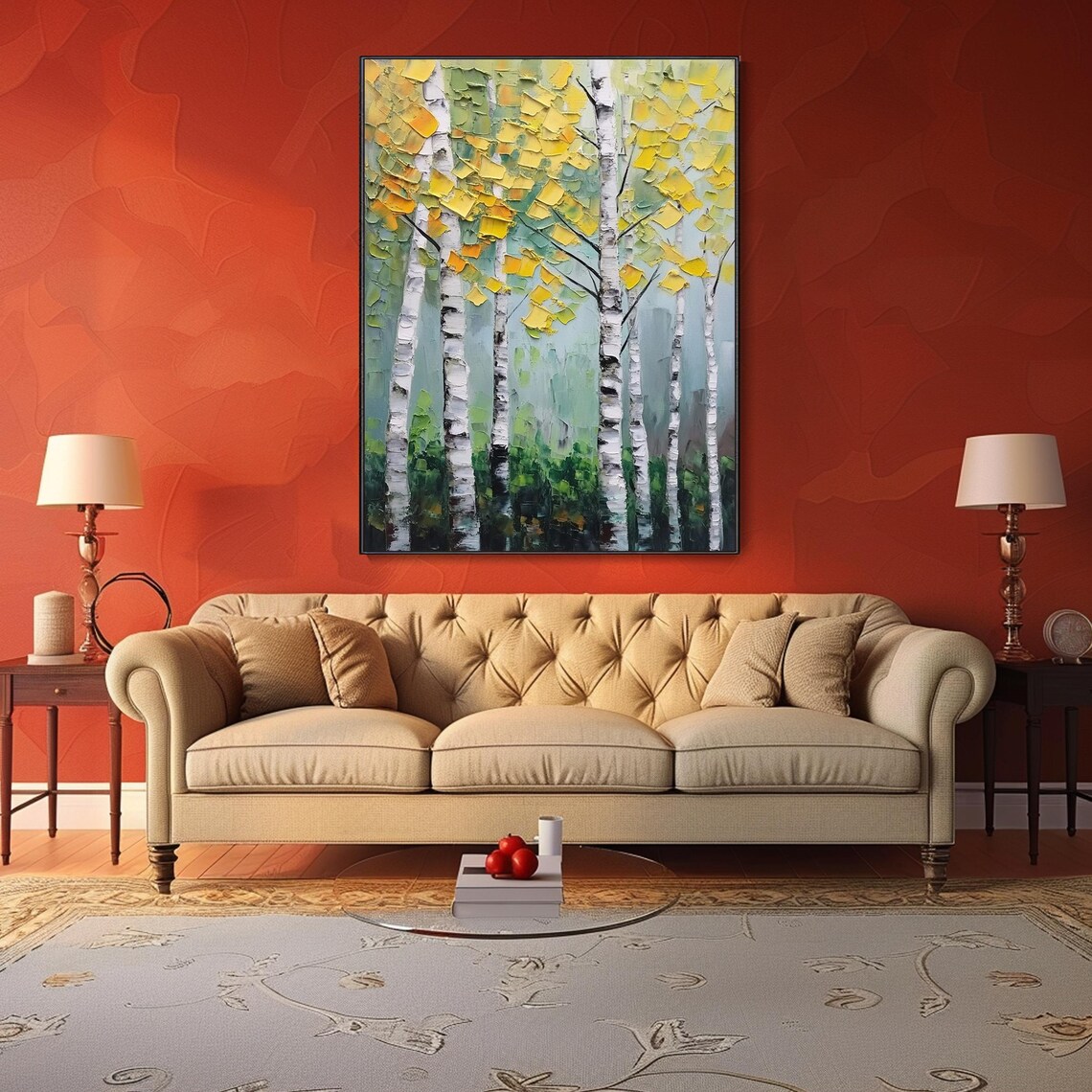 Hand Painted Birch Forest Original Thick Texture 3d Palette Knife Oil On Modern Impressionist Home Wall Hanging Living Room Decor - Image 3