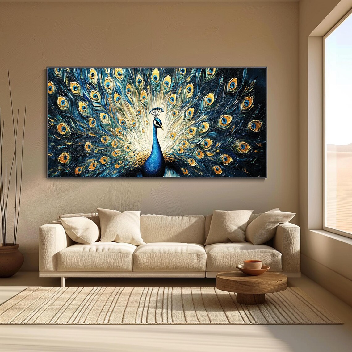 Peacock Oil Painting, Contemporary Wall Art Print - Image 3