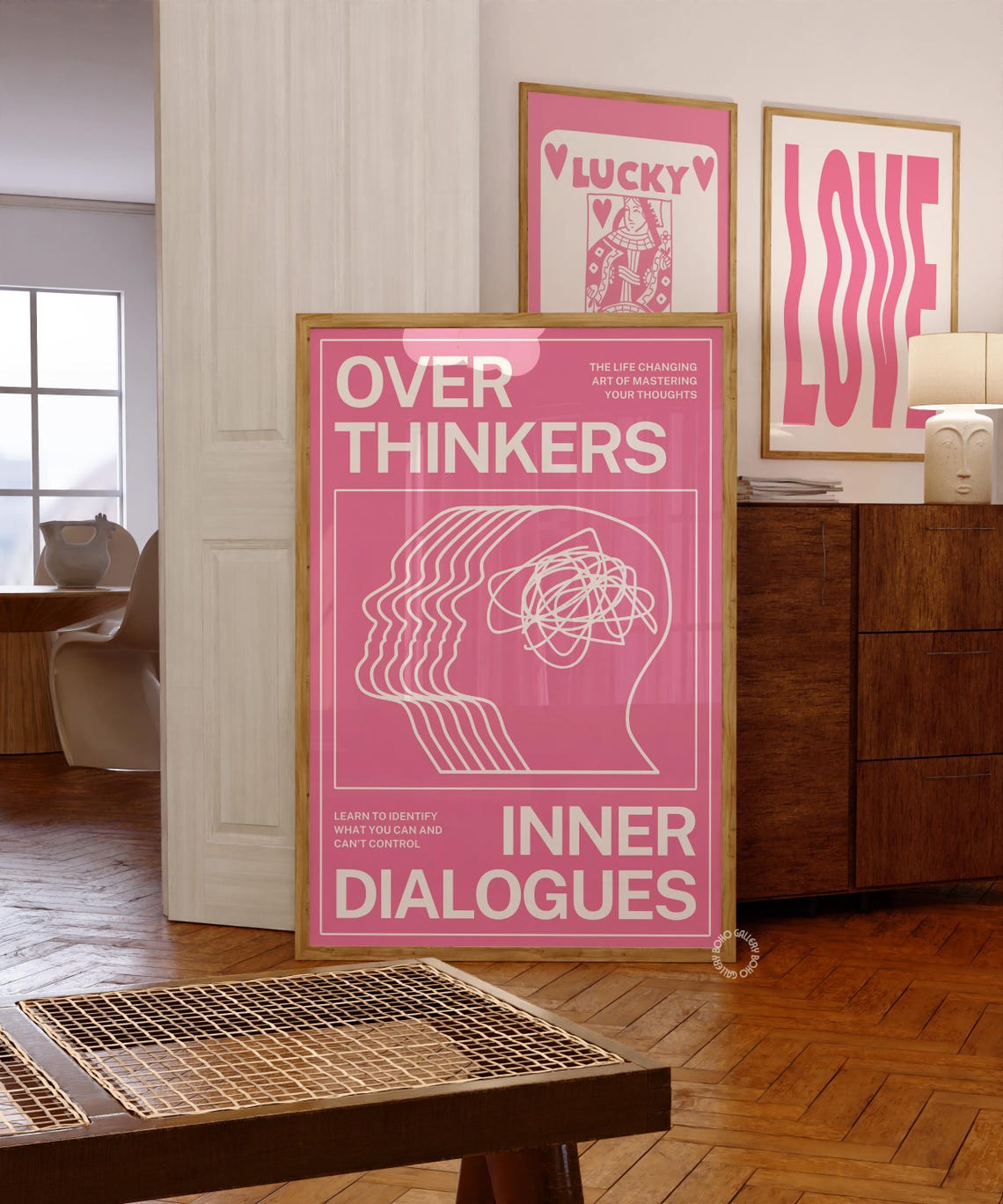 Overthinkers Inner Dialogues White On Pink Typography Poster - Image 2