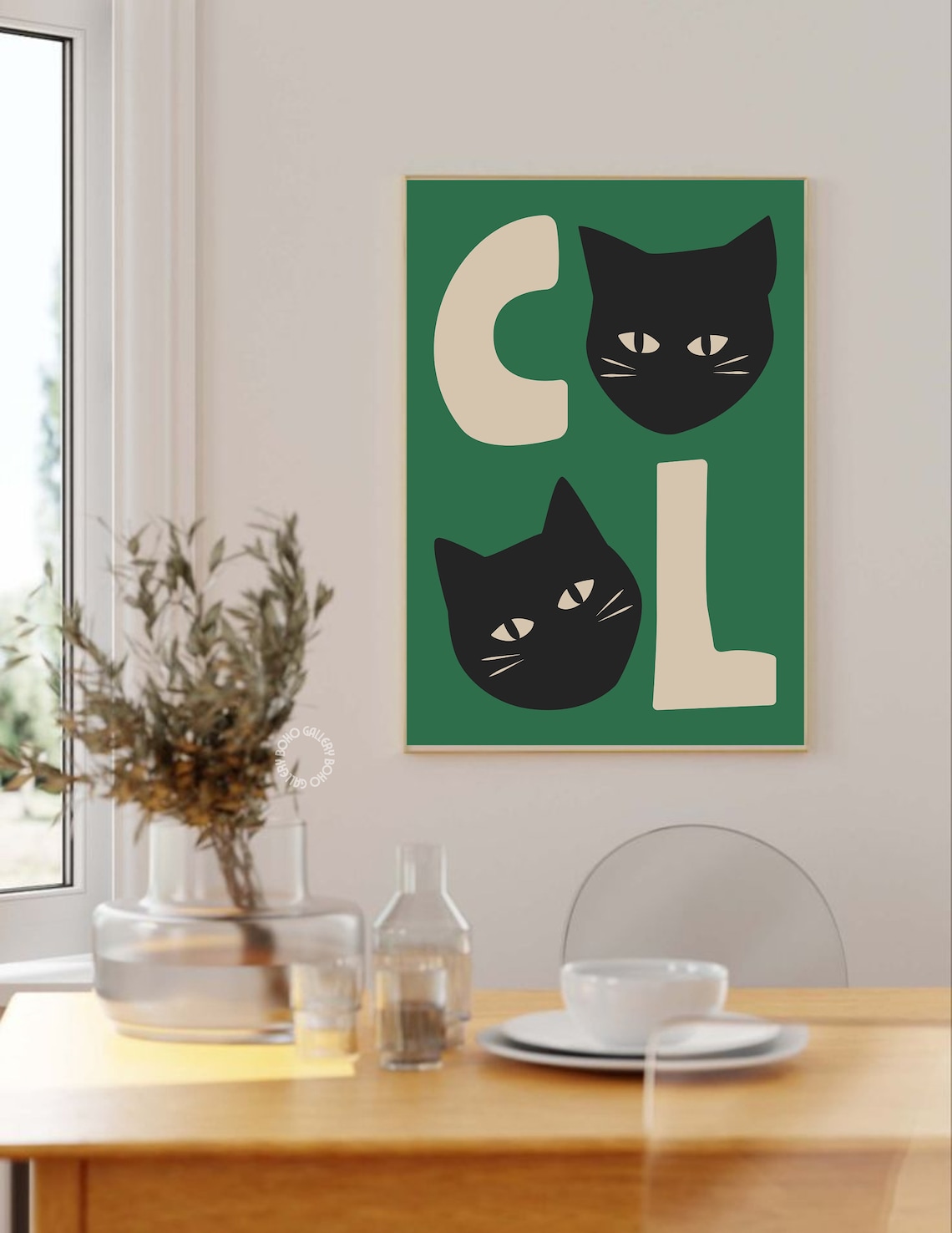 Retro Cool Cat Art Print, Funky Green Cat Wall Art - Image 2