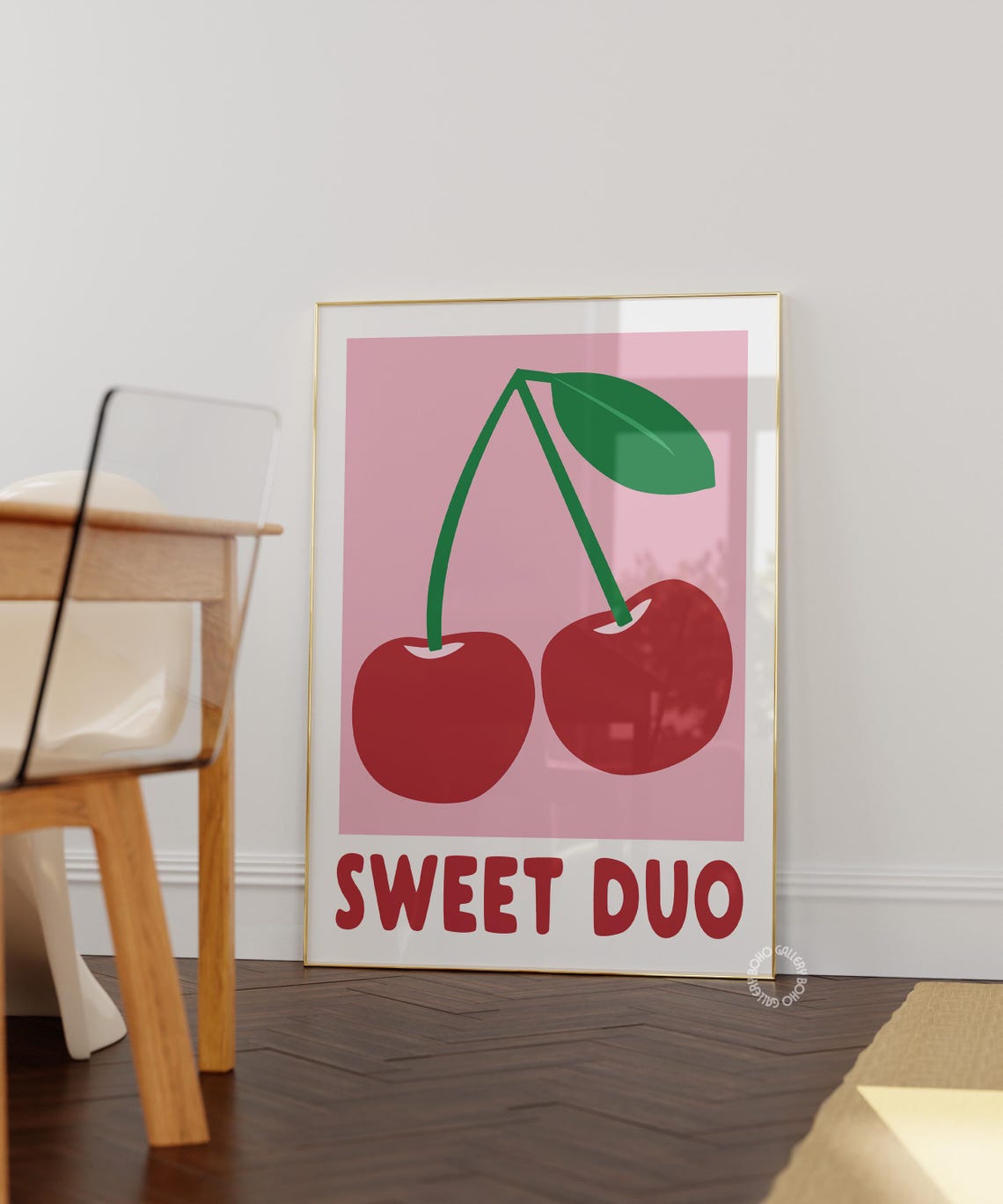 Sweet Duo Giant Red Cherries Retro Pink Kitchen Pop Art Poster - Image 3
