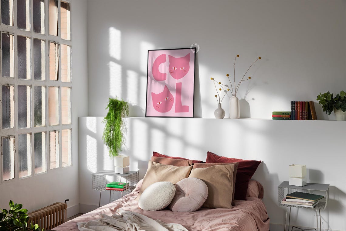 Cool Pink Cats Typography With Two Kitty Faces Trendy Art Poster - Image 2