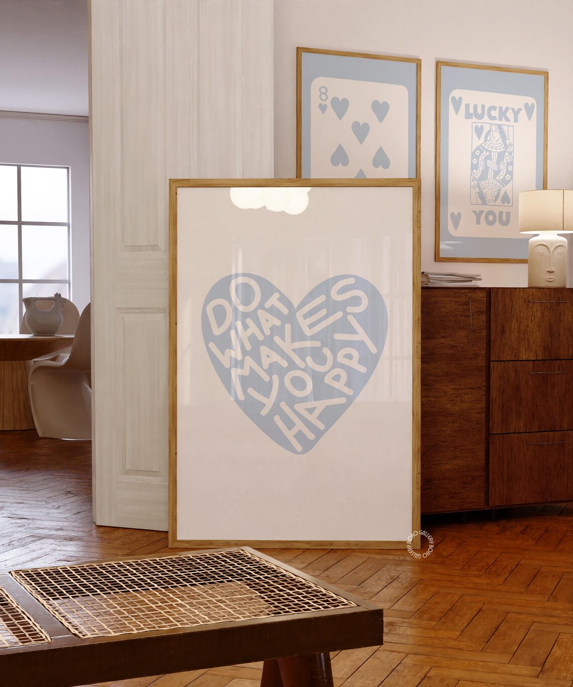 Heart Wall Art, Trendy Blue and White Art Print
