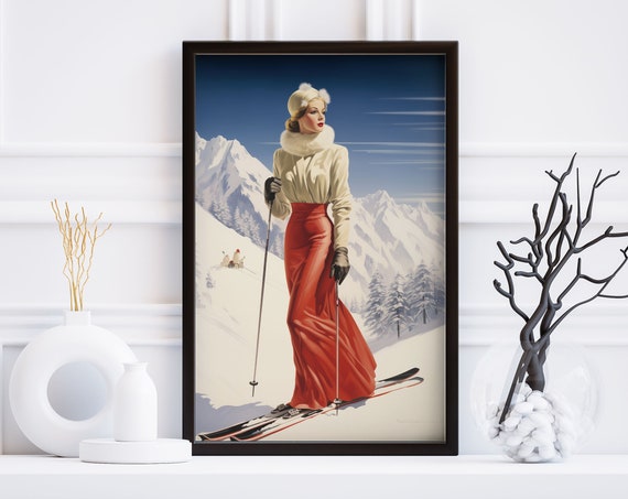 Vintage Mountain Ski Poster Winter Poster Art Swiss Ski Print French Wall Art Retro Wall Decor Printable Wall Art