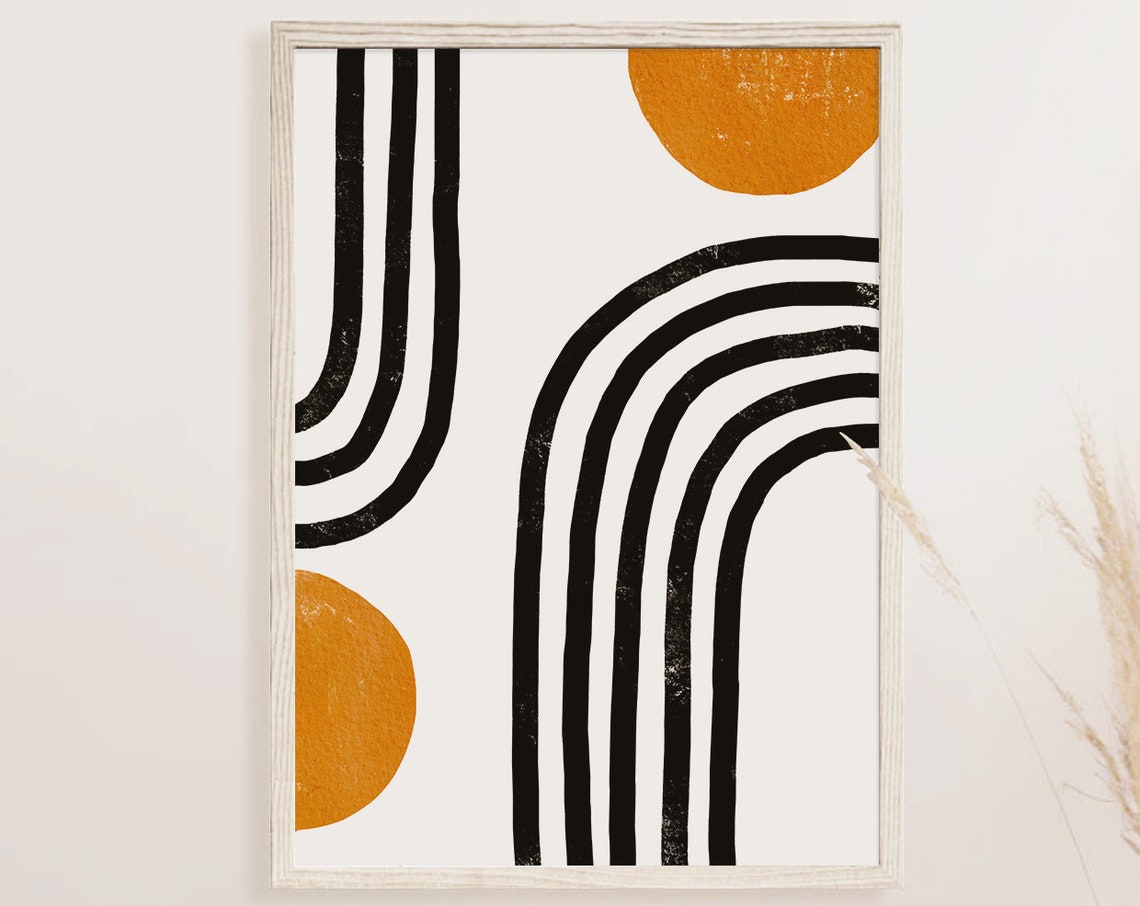 Black Arched Lines Mustard Sun Mid Century Modern Rainbow Poster