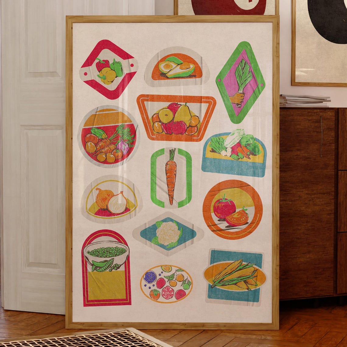 Vintage Vegetable Chart Retro Produce Kitchen Decor Art Poster