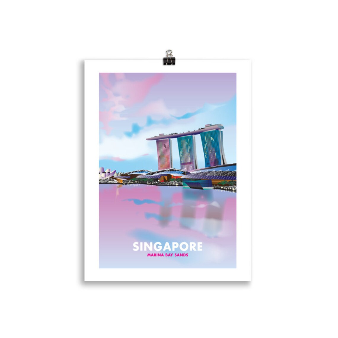 Singapore Marina Bay Sands Pastel Illustration Travel Art Poster - Image 2