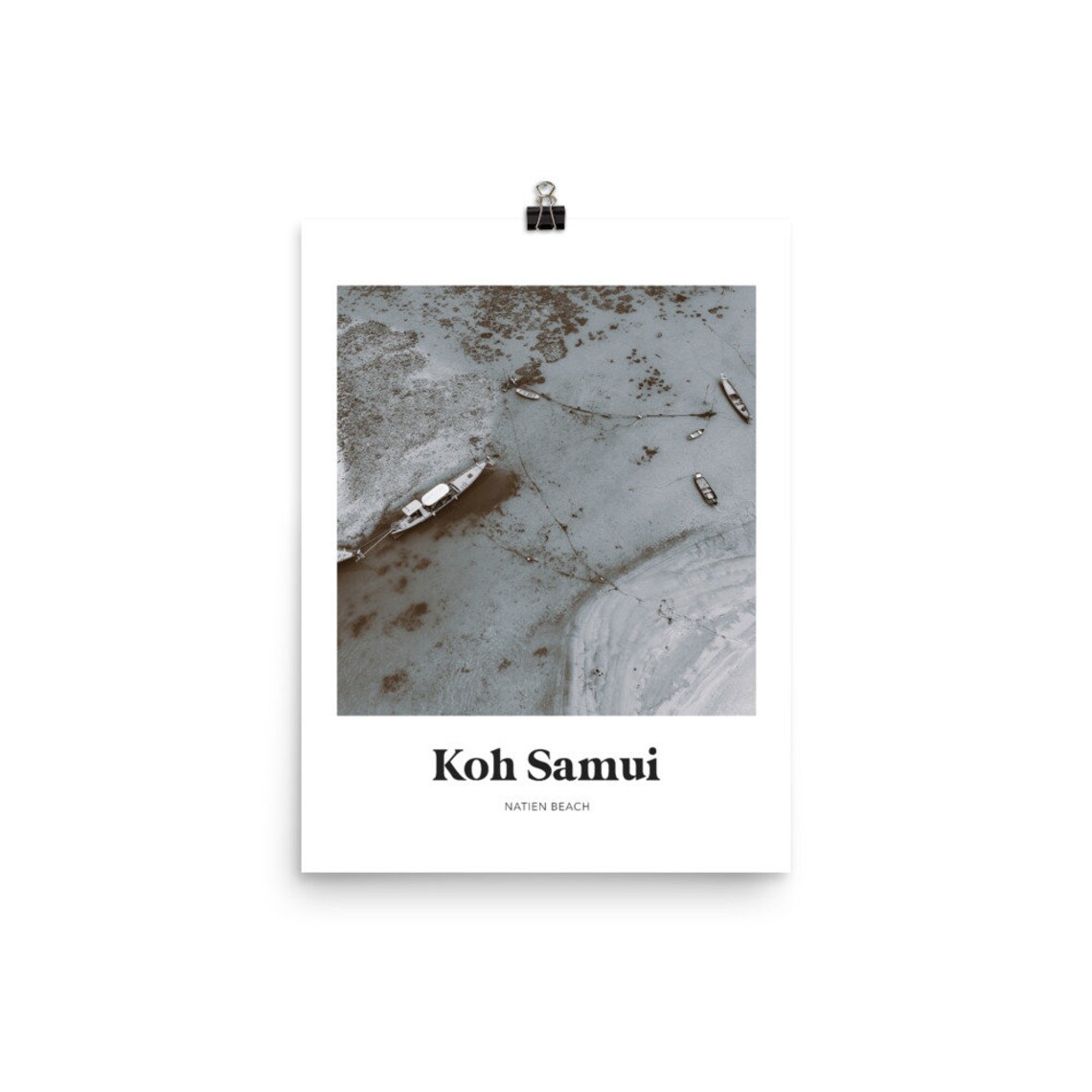 Koh Samui Natien Beach Thailand Black White Aerial Photo Poster - Image 2