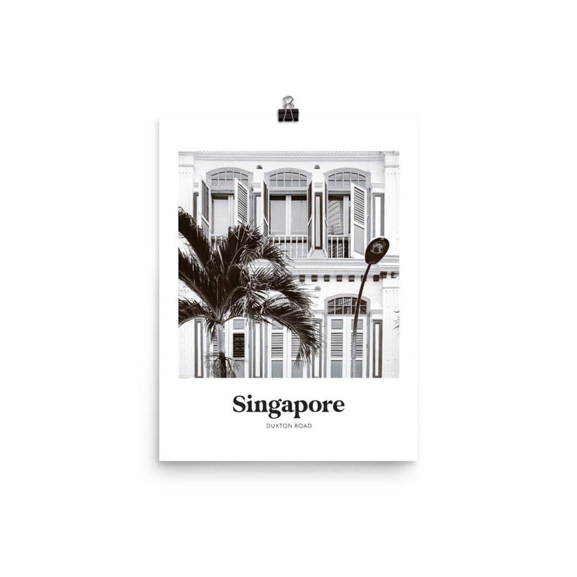 Singapore Duxton Road Black and White Shophouse Street Poster - Image 3