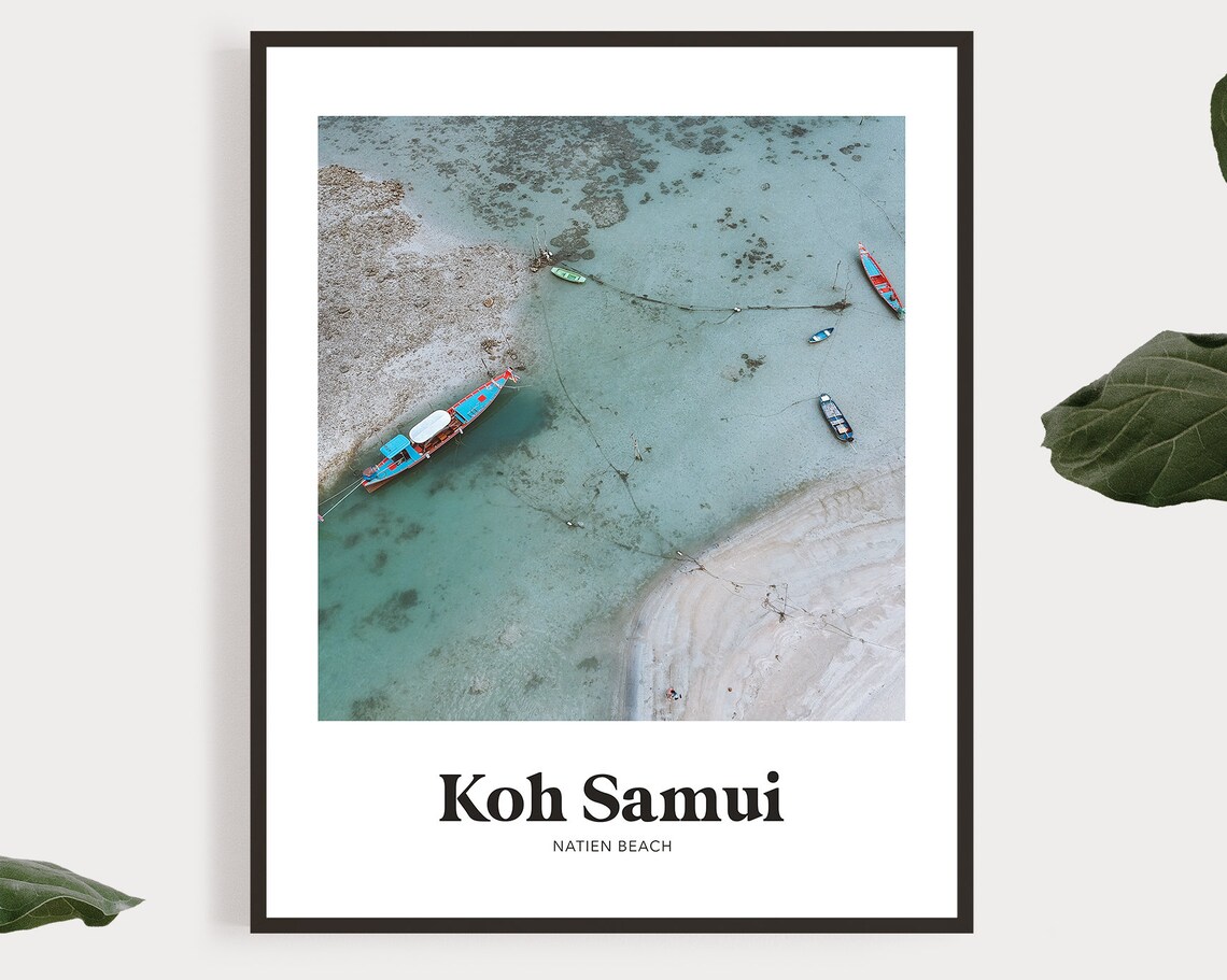 Koh Samui Thailand Natien Beach Aerial Boats Photo Travel Poster