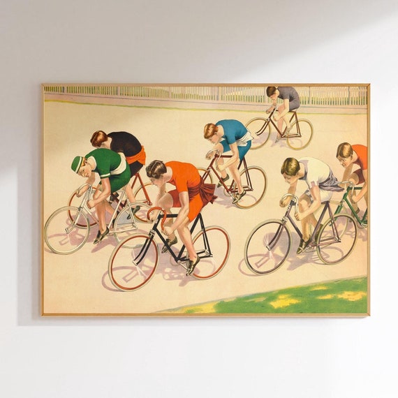 Vintage Cycling Art 7 Cyclists 1800s Wall Decor Vintage Painting Cycling Wall Art