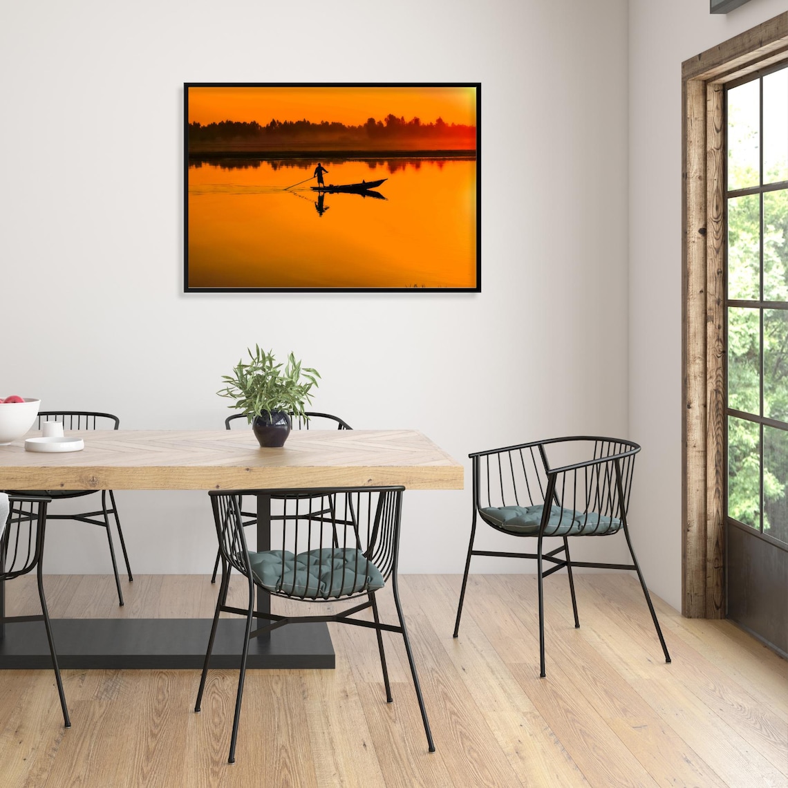 Fisherman at Sunset, Minimalist River Landscape - Image 6