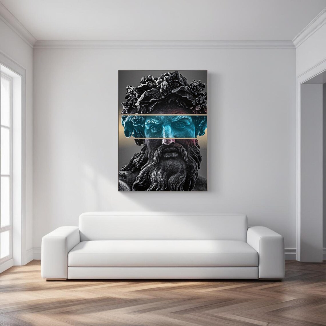 Ancient God Surreal Split Face Statue, Mythology Art Print - Image 4