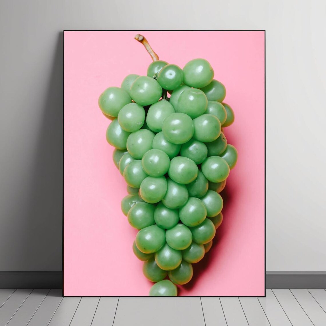 Green Grapes On Pink Background, Kitchen Decor