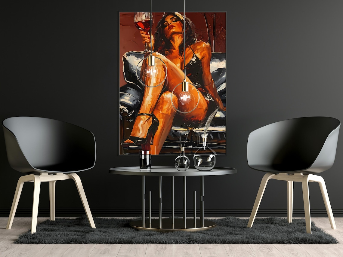 Sexy Woman Sensual Female Portrait, Modern Erotic Painting - Image 2