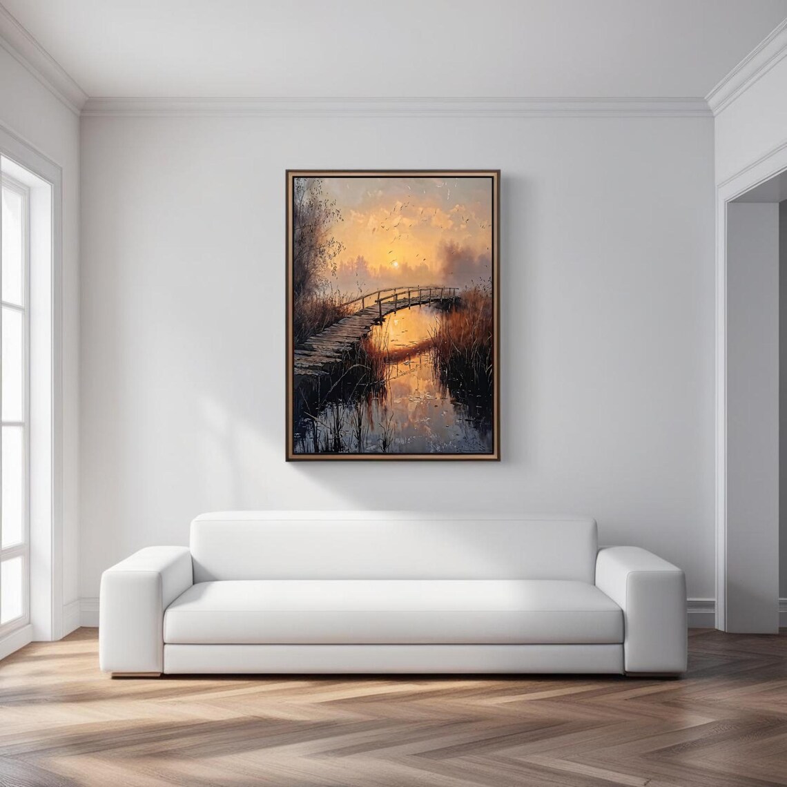 Sunset Landscape, Wooden Bridge Over Water - Image 3