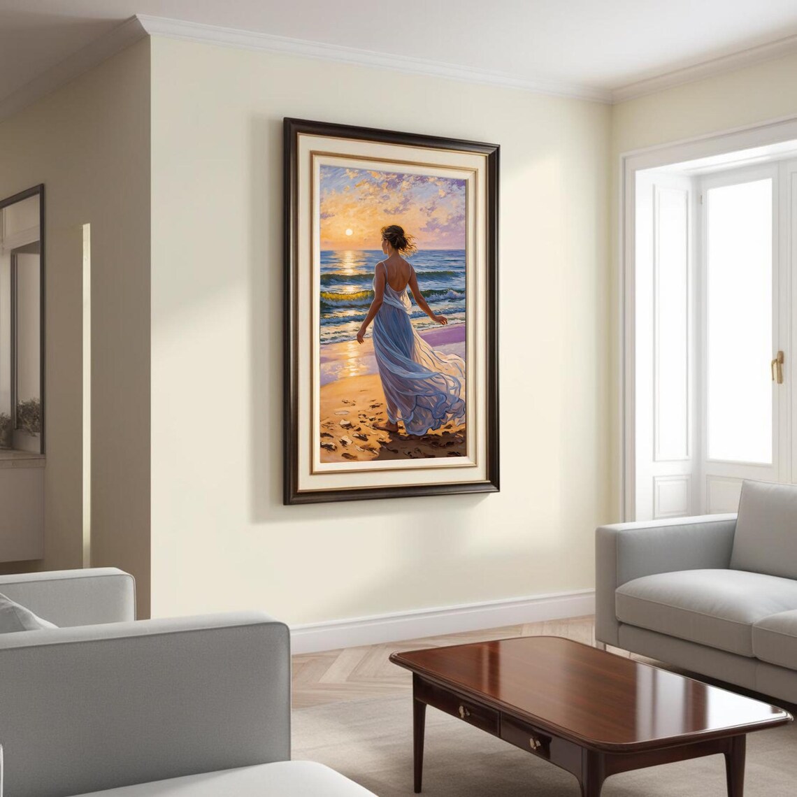 Sunset Beach Woman Walking On Shoreline, Poster Print - Image 6
