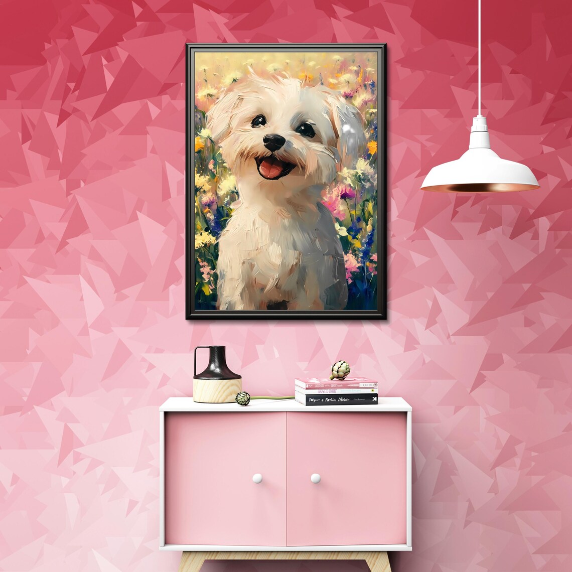White Puppy Painting, Cute Dog Nursery Decor - Image 4