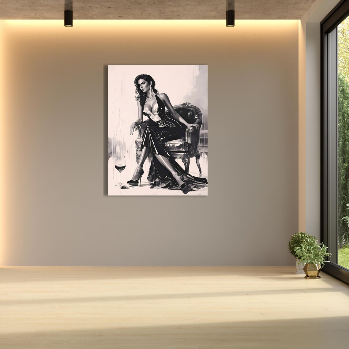 Elegant Woman in Black Dress, Glamorous Fashion Art Print - Image 4