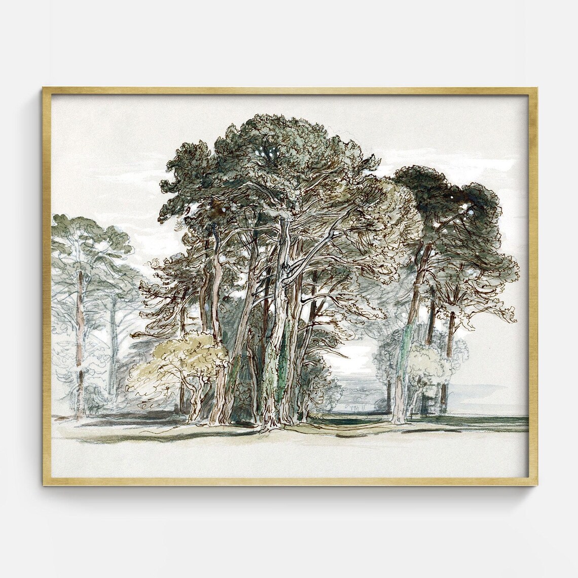 Trees Sketch Art Print, Minimalist Landscape