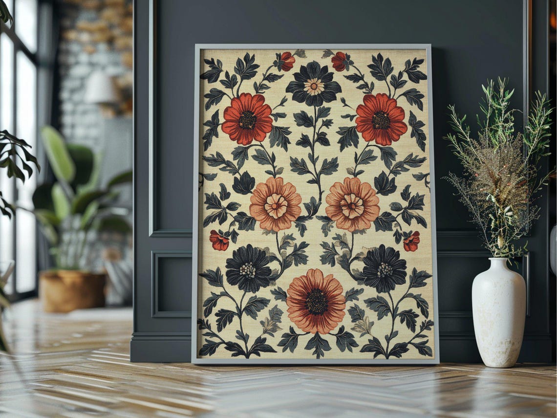 Vintage Rustic Textile Pattern Instant Downloand Artwork Print In 20 Sizes Wall Art Vintage Wall Art Moody Wall Art - Image 3