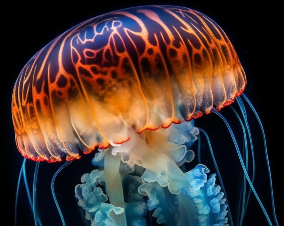 Tiger Jellyfish Iridescent Underwater Art Print