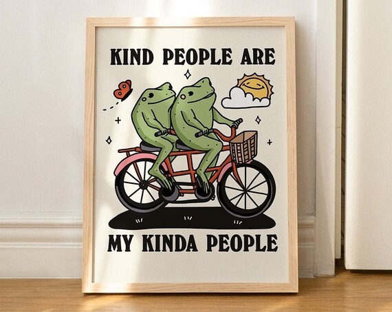 Kind People Are My Kinda People Frog Print Cute Retro Tandem Bike Poster