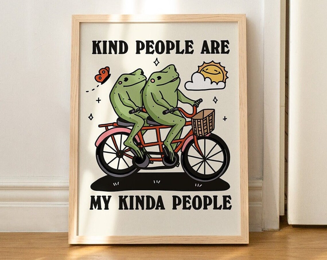 Kind People Are My Kinda People Frog Print Cute Retro Tandem Bike Poster