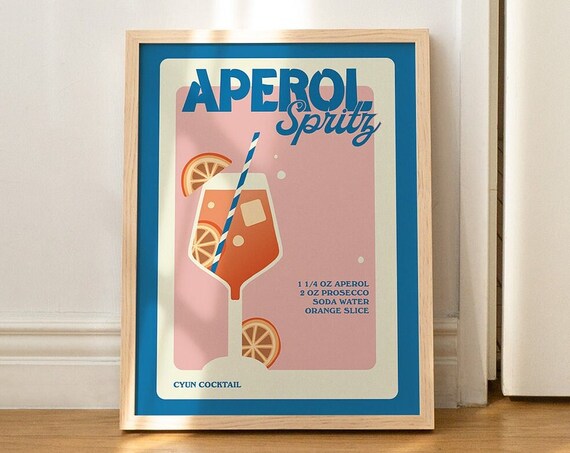 Aperol Spritz Retro Cocktail Recipe Royal Blue Kitchen Poster