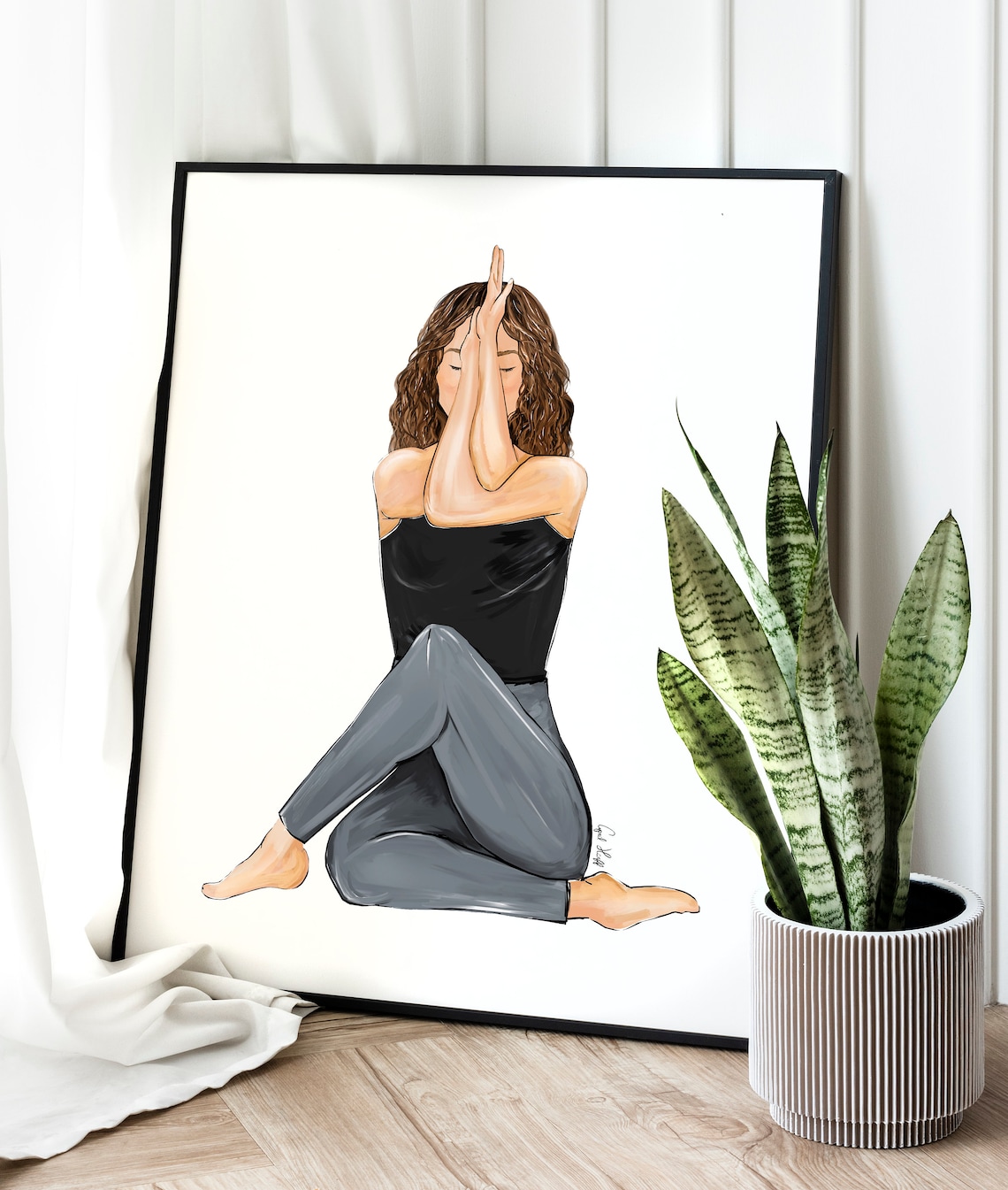 Seated Woman Eagle Arms Yoga Pose Watercolor Illustration Poster - Image 3
