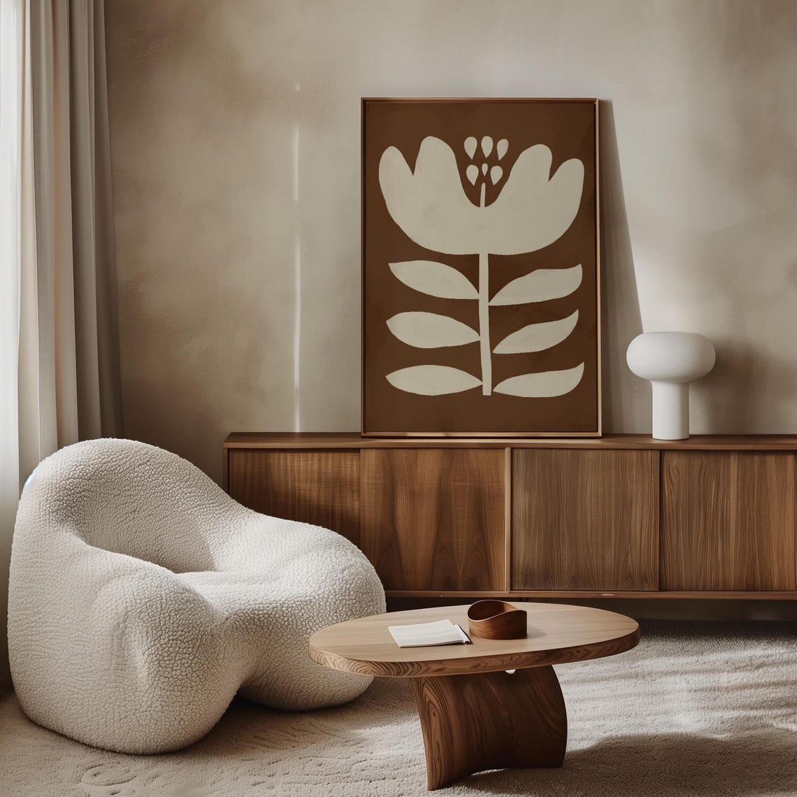 Cream Bloom Rust Brown Background Modern Abstract Floral Art Poster - Image 6
