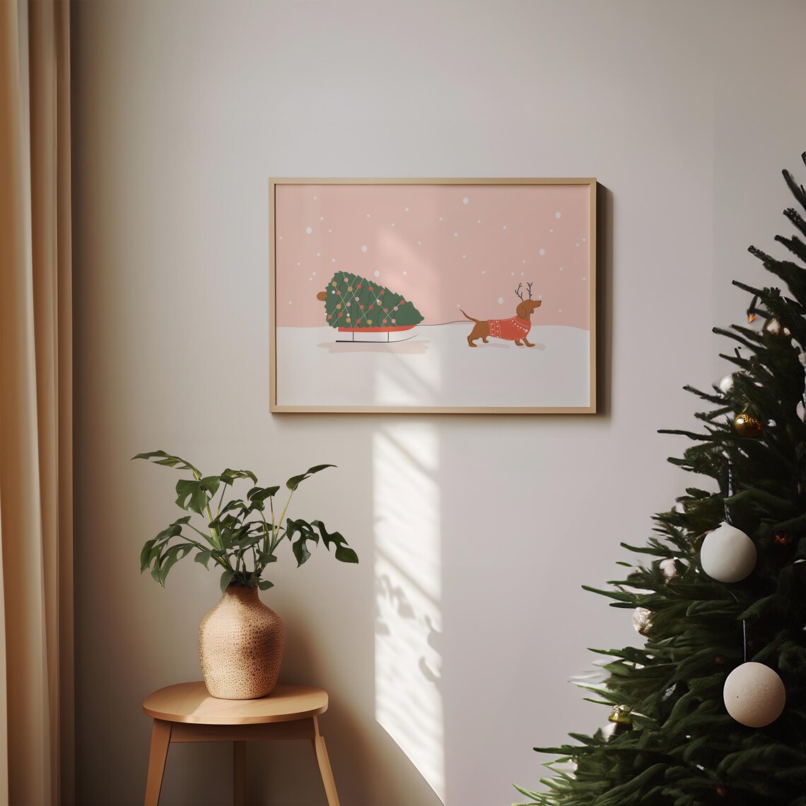Dachshund Christmas Sled Red Sweater Funny Dog Holiday Poster - Image 2