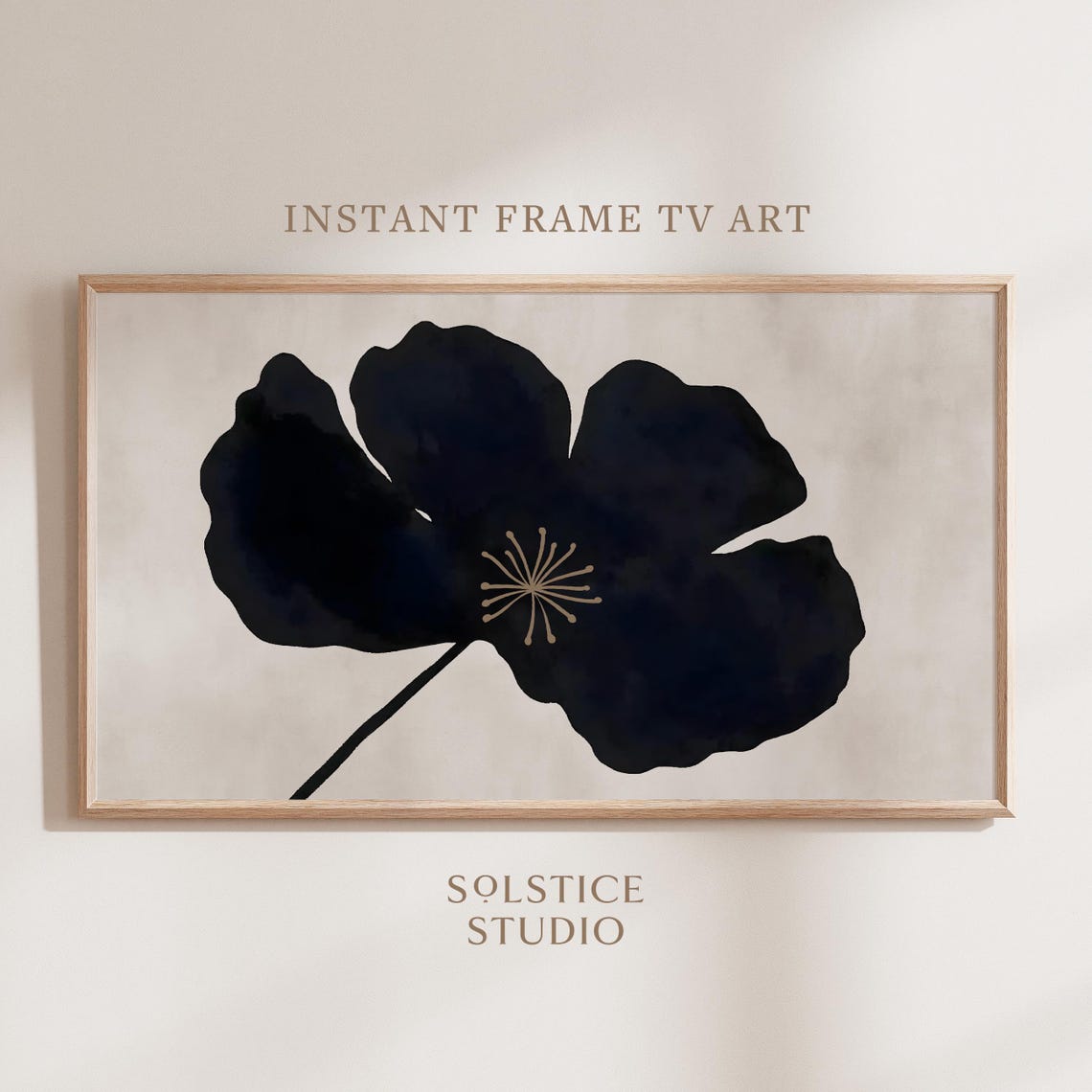 Black Navy Abstract Flower Beige Stamen Minimalist Floral Poster - Image 7