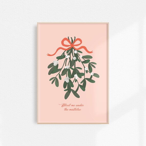 Meet Me Under the Mistletoe Romantic Blush Christmas Art Poster