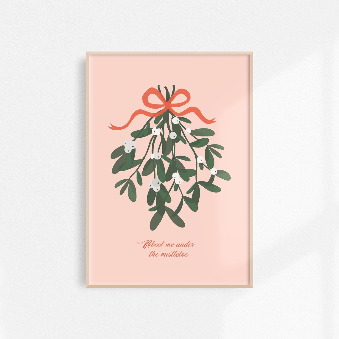 Meet Me Under the Mistletoe Romantic Blush Christmas Art Poster