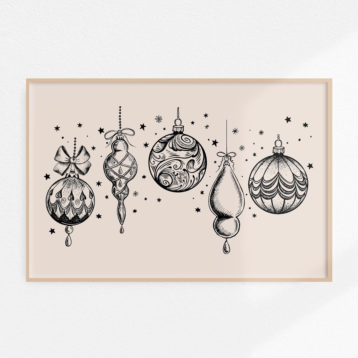 Black Ink Christmas Ornaments Line Drawing Elegant Holiday Poster - Image 3