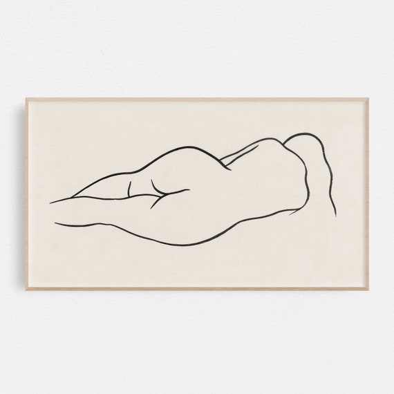 Frame Tv Art Nude Drawing Abstract Frame Tv Art Line Drawing Print Beige Black Minimalist Frame Tv Art Neutral Instant